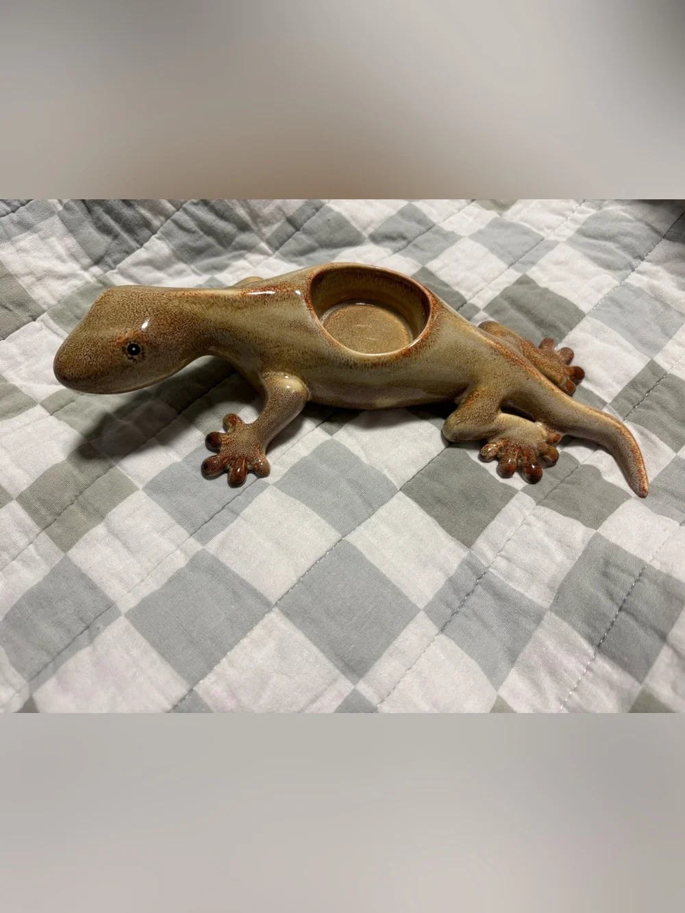 PartyLite Tropical Gecko Tealight Candle Holder Glazed Beige Ceramic 9.5”